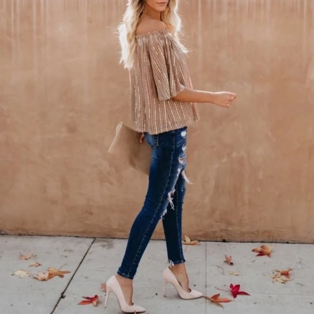 Vici Gold Sequin Off the Shoulder Top - Picture 5 of 11